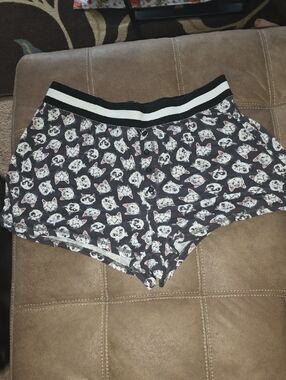 Women's Black And White Cat-Print Lounge Shorts